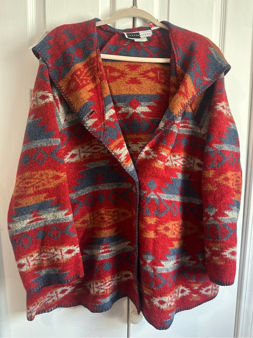 Vintage Rhonda Stark  southwestern style wool blend blanket hooded jacket petite